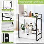 2-Tier Wooden Counter Shelf with Drawer, Vanity Tray for Organization and Decor, Countertop Organizer for Bathroom and Kitchen
