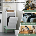 Stylish Trendy 16-Gallon Tilt-Out Laundry Hamper with Removable Basket & Hidden Trash Cabinet, Sturdy Water-Resistant Steel Space-Saving Storage 13.77"D x 16.53"W x 36.51"H for Small Bathroom Green