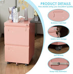 Aobabo 2 Drawer Filing Cabinet with Wheels, Lockable Metal File Cabinet with Business Card Slot for Legal/Letter Size Home Office, Required Assembled,Pink