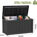 Outdoor Storage Box, Resin Deck Boxes Indoor and outdoor, Waterproof Storage Box Lockable Lid (Black, 160 Gallon)