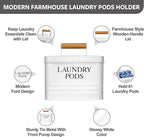 Calindiana Modern Farmhouse Metal Laundry Pods Holder Container with Lid for Laundry Room Decor and Accessories and Space Saving Organization and Storage, Holds 81 Laundry Pods, White