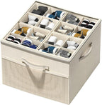 Aokeyee Shoe Organizer for Closet,Foldable Shoe Storage Organizer Box Bin with Adjustable Dividers and Clear Cover, Fits up to 16 Pairs