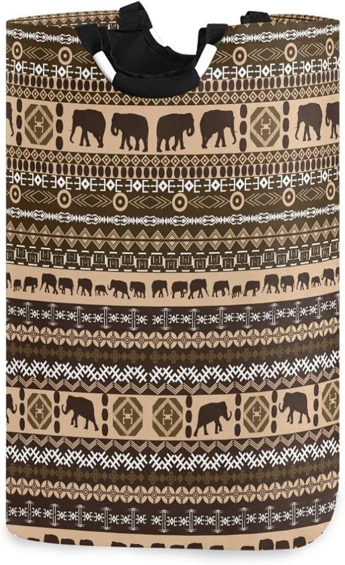 Ethnic African Elephant Laundry Basket for College Dorm,50L Collapsible Portable Laundry Hamper Storage Basket for Toys Clothes Organizer