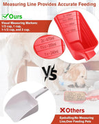2 Cup Dog Food Scoop(2 Pack), Plastic Pet Food Scoop with Measuring Lines for Accurate Pet Food Portions,Dishwasher Safe (Red)