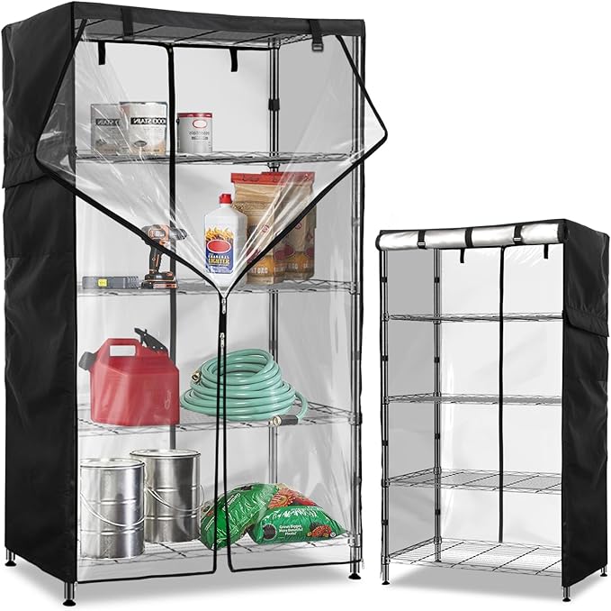Wire Shelf Cover,600D Heavy Duty 100% Waterproof Shelf Covers for Wire Shelving,Outdoor Storage Shelves Cover for Metal Rack,36" W x 18" D x 72" H,Black with Clear Front