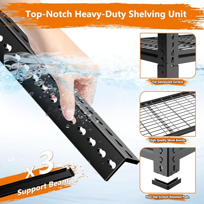 Storage Shelves Heavy Duty, 3 PCS 36"L x 16"W x 72"H Garage Wire Shelving Unit Loads 2400LBS, 5-tier Adjustable Metal Industrial Utility Shelf Rack for Kitchen, Laundry, Pantry, Warehouse, Basement