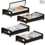 Yecaye Under Bed Storage with Wheels, 4 Pack Under the Bed Storage Containers with Lids & Label, XXL 60L Rolling Underbed Storage Drawers for Clothes, Blankets, Shoes, Black