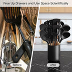 Black Kitchen Utensil Holder for Countertop, Matte Ceramic Cooking Utensil Crock for Counter Easy to Clean, Modern Spatula Holder for Farmhouse Décor 4.5×6.4 INCH