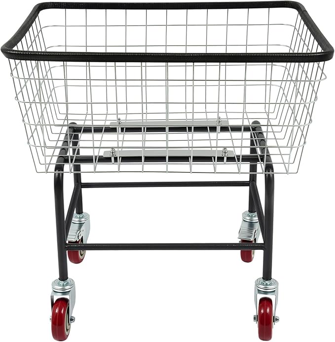 Steel Wire Laundry Cart with Wheels, Heavy Duty Rolling Laundry Basket, Large Metal Storage Cart for Laundry, Clothes, Towels, Bathroom, Commercial Laundry Organizer (Style2)