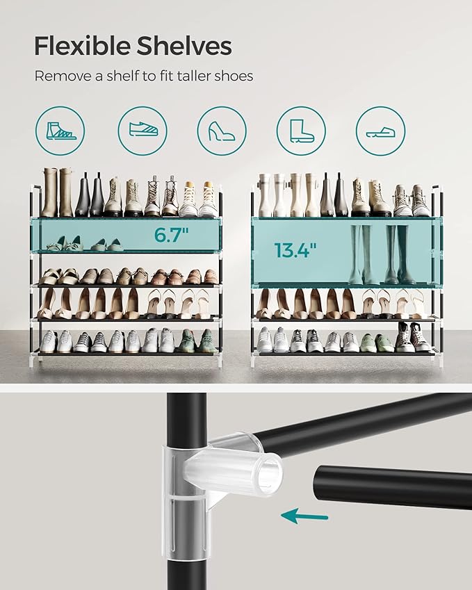 SONGMICS 4-Tier Shoe Rack, Shoe Storage for Hallway Closet, Slim and Space-Saving, Metal Frame, Non-Woven Fabric Shelves, Black ULSH054B01