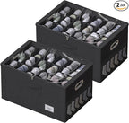 2 Pack Shoe Organizer for Closet Large Shoe Box Storage Containers with Clear Window Space Saving Shoe Bin with Foldable Bottom Support Adjustable Dividers Fits 36 Pairs (Black, (24.4*16.5*13inch)x2)