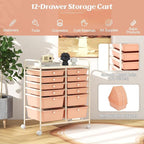 GOFLAME 12-Drawer Rolling Storage Cart, Multipurpose Organizer Cart with 2 Sizes Plastic Drawers, Mobile Utility Cart with Lockable Casters for School, Home Office, Beauty Salon, Peach Fuzz