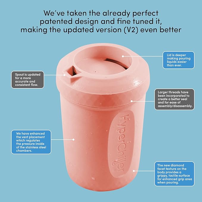 HyperChiller HC2RG Patented Iced Coffee/Beverage Cooler, NEW, IMPROVED,STRONGER AND MORE DURABLE! Ready in One Minute, Reusable for Iced Tea, Wine, Spirits, Alcohol, Juice, 12.5 Oz, Rose Gold