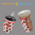 Reusable Neoprene Insulator Sleeve for Iced Coffee & Cold Soda, Coffee Sleeves for Iced & Hot Drinks, Cold Beverage Cooler Compatible with Starbucks, Dunkin (Chrsitmas Party, Medium: 22-24oz)
