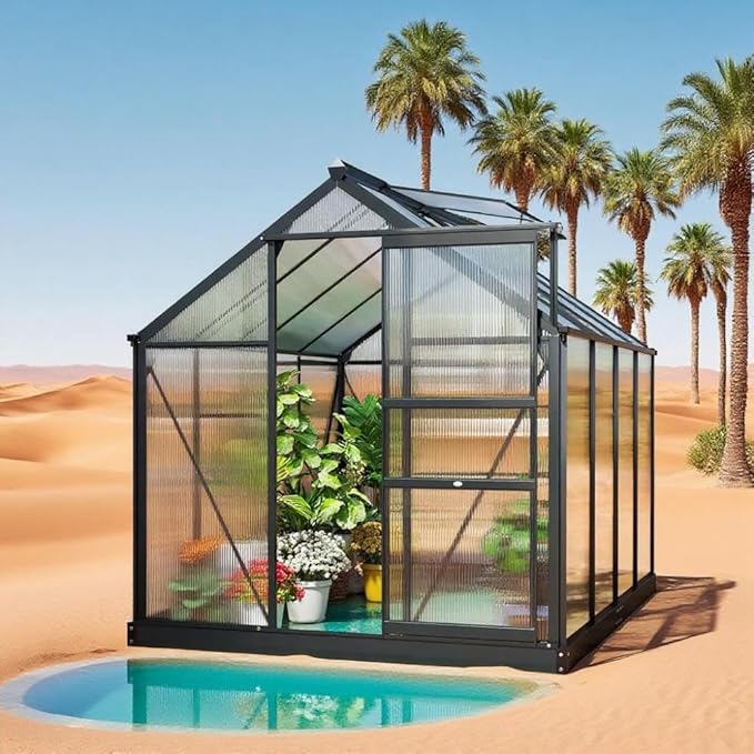 Aluminum Greenhouse with Polycarbonate Panels, Walk-in Garden Greenhouse for Outdoor Plant Growing, Durable Structure for Year-Round Gardening (Gray + Aluminum)