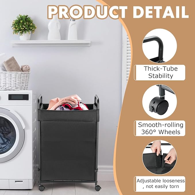 120L Laundry Hamper with Wheels, Rolling Laundry Sorter cart with Metal Frame and Removable Liner, Dirty Clothes Hampers for Bedroom, Laundry Room, Bathroom