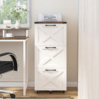 3 Drawer Tall File Cabinet with Wheels, Farmhouse Vertical Filing Cabinet Fits Letter/A4 Size, Rolling File Cabinets Wooden Printer Stand for Home Office, Rustic White
