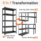 72"Hx39.4"W Metal Garage Shelving Unit, 5-Tier 72"H x 39.4"W x 15.7"D Heavy Duty Storage Shelves, Adjustable, Rust-Resistant Utility Rack for Kitchen, Pantry, Basement, Easy to Assemble,Black