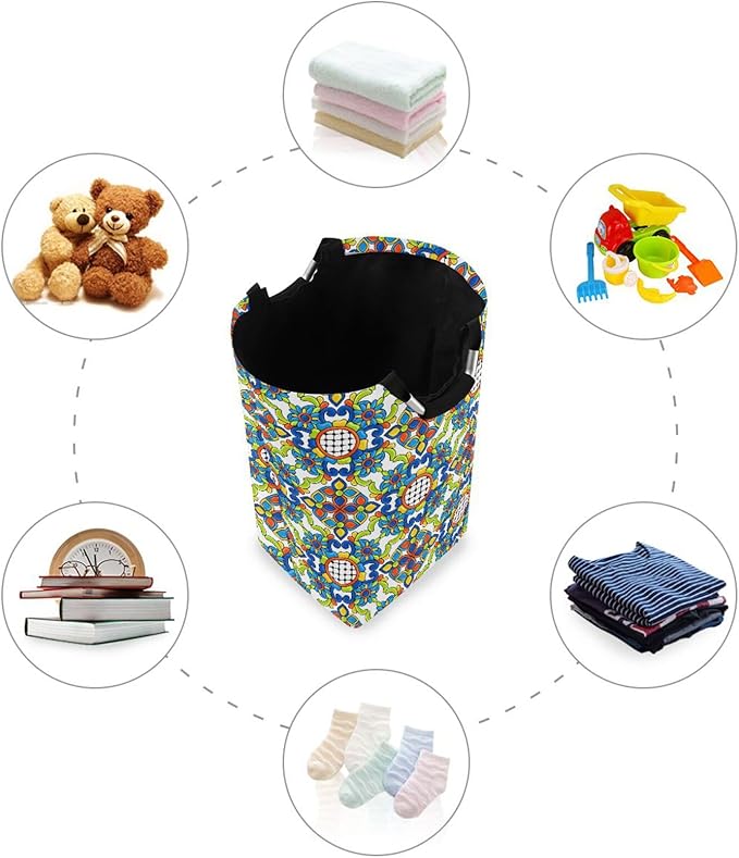 Mexico Talavera Tiles Laundry Basket for College Dorm,50L Collapsible Portable Laundry Hamper Storage Basket for Toys Clothes Organizer