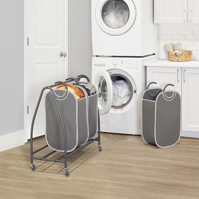 Neatfreak Triple Laundry Hamper Sorter - Rolling Laundry Cart With Wheels & 3 x removable Dirty Clothes Hamper Totes With EVERFRESH Tech For Towels, Blankets & Bathroom Organization
