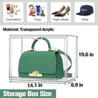 5 Pack X-Large Acrylic Shoe Box Size 14, Clear Sneaker Shoe Display Case Transparent Stackable Storage Box Purse Handbag Organizer, Figure Collectibles Showcase, Fit Underbed, Closet, Bathroom
