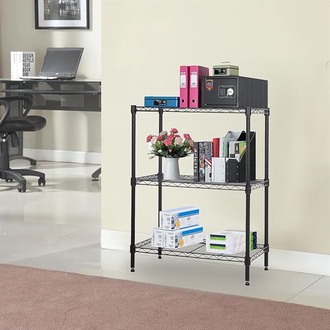 PayLessHere | 3-Tier Wire Shelf | 23"x13"x30" | Black | Adjustable Racks | Heavy-Duty Storage Shelves, Holds Upto 450 lbs | Rust-Resistant, No-Tool Assembly | for Home, Garage Shelving