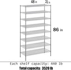 21" Deep x 48" Wide x 86" Height Wire Shelving Kit | 8-Tier | NSF Commercial Storage Rack Unit