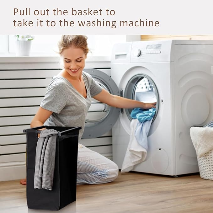 Laundry Sorter Basket with 2 Compartments & Detachable Liners, 2 x 12.1 Gal, Pull-Out Oxford Fabric Bins with Ventilated Shelf for Bathroom/Laundry Room Organization