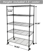 Simple Deluxe Heavy Duty 4-Tier Storage Shelving Unit, 35.83" W x 13.98" D x 55.91" H, 1000 Lbs Loading Capacity, Black