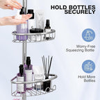 Corner Shower Caddy Tension Pole: Stainless Steel Rustproof 4-Tier Shower Organizer - 47-121 inch Adjustable Bathroom Shelves for Bathtub Shampoo Storage - Tension Rod Floor Standing Bath Rack -Silver
