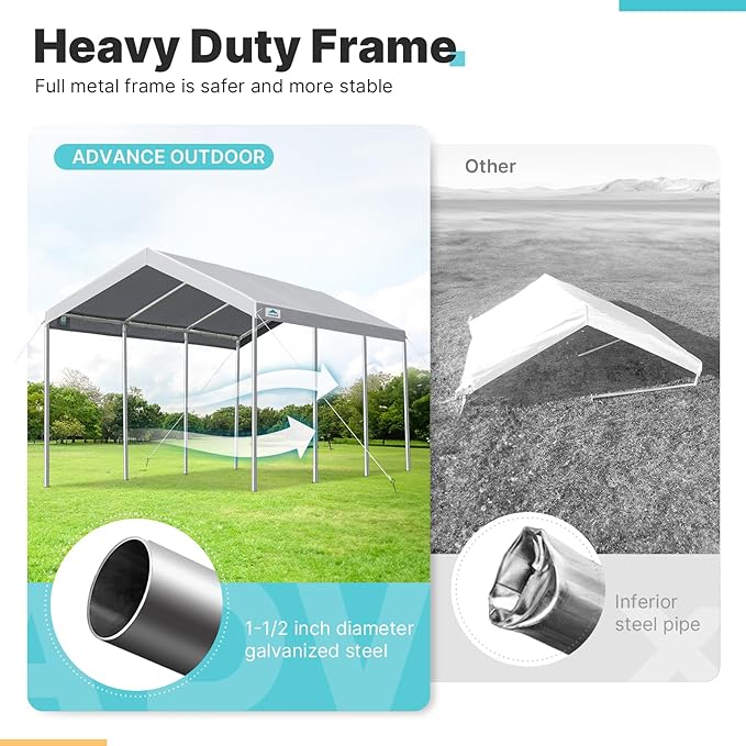 ADVANCE OUTDOOR 10x20 ft Heavy Duty Carport, Adjustable Height Garage Car Canopy Party Tent Boat Shelter, Gray