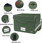 DocSafe Fireproof Document Box with Lock,File Storage Organizer with Mesh Pockets＆Lid,Collapsible Portable File Box Home Office Safe Filing Cabinet with Handle for Hanging Letter/Legal Folder,Green
