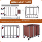 Commercial Laundry cart with Wheels,400L Large Laundry Basket with Wheels,Laundry Hamper on Wheels Heavy Duty with Steel Frame and Oxford Cloth, 440Lbs Load (Brown)
