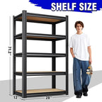 4 Pack Heavy Duty Garage Shelving - 1900 LBS Capacity 5-Tier Metal Storage Shelves, 71"H x 28"W x 12"D Adjustable Steel Utility Rack, Compact Storage Shelf for Pantry, Closet, Basement, Shed - Black