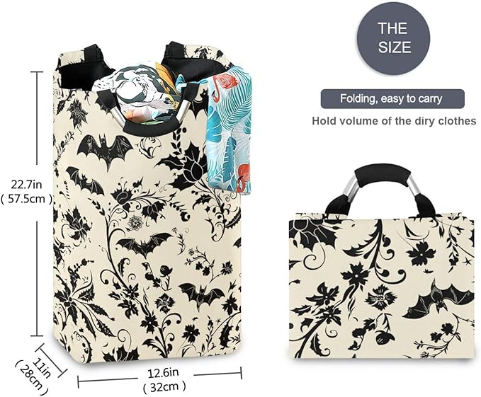 Goth Bats Laundry Basket for College Dorm,50L Collapsible Portable Laundry Hamper Storage Basket for Toys Clothes Organizer