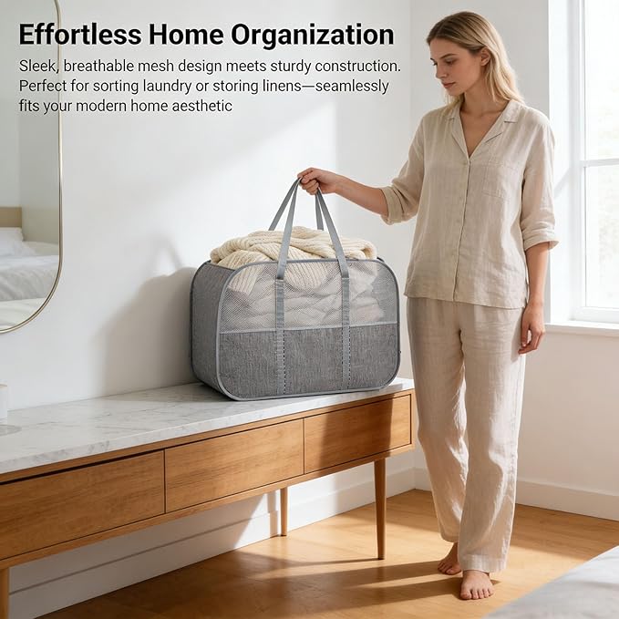 ６Pack collapsible laundry baskets with handles, Laundry Basket Collapsible,Pop Up Mesh Laundry Hamper with Compartments, Foldable Small Laundry Bin Bag (Gray)