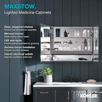 Kohler 81147-SLE-DA1 Maxstow Frameless Medicine Cabinet Mirror with Lights, LED Light, Mirror Door & Staggered Shelves, Rectangular Frame, 17 in. W x 40 in. H