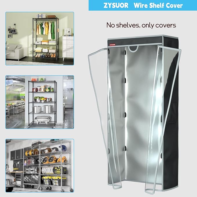 Shelf Covers for Wire Shelving Clothes Rack Cover, dustproof, Waterproof, Sunscreen, Front Transparent Panel Design for Easy Viewing, Suitable for 36" Lx24 Dx72 H (Cover only)