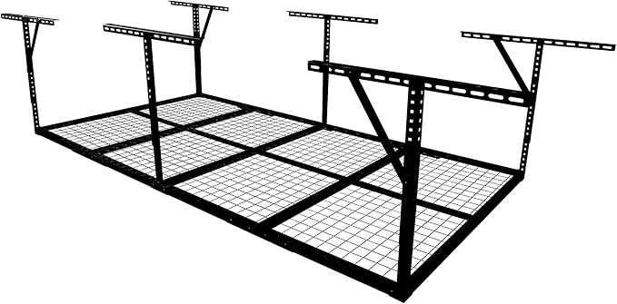 4 X 8 FT Garage Ceiling Storage Racks, Heavy Duty Overhead Garage Storages Rack with Adjustable Hight, Metal Hanging Garages Storage Rack with Support Rod, 22''- 40" Adjustable, 600 LBS (Black, 4x8FT)