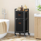 FAVOOSTY Laundry Hamper with Wheels, 70L Laundry Basket Organizer, Laundry Hamper with Shelf, 2 Section Laundry Sorter for Laundry Room Organization, Bathroom Shelf Black