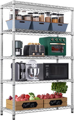 1750 LBS Storage Shelves 5-Tier Utility Shelving Unit Steel Organizer Wire Rack for Home,Kitchen,Office,Garage, Capacity 17.7" D x 47.2" W x 72.3" H | Organizer Wire Rack, for Home, Kitchen, Office, Garage, 1750 LBS Capacity