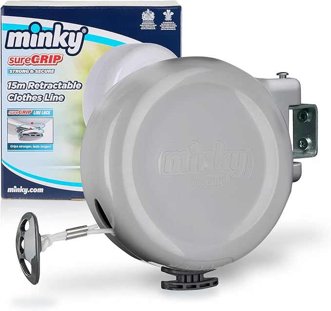 Minky Homecare Outdoor Retractable Clothesline - Heavy Duty PVC Coated Line - Energy and Space Saving Removable Laundry Drying Line - 49 Feet (Gray) (Pack of 6)