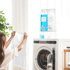 2 Pack Glass Laundry Detergent Dispenser with Stand, Laundry Soap & Fabric Softener Dispenser for Laundry Room Organization and Storage, 76oz Laundry Liquid Containers with Labels, Measuring Cups