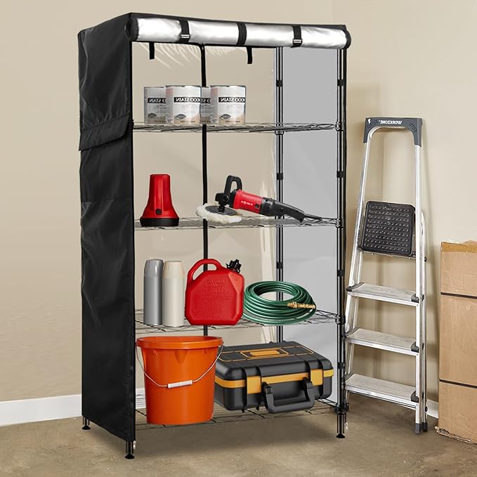 Wire Shelf Cover,600D Heavy Duty 100% Waterproof Shelf Covers for Wire Shelving,Outdoor Storage Shelves Cover for Metal Rack,36" W x 18" D x 72" H,Black with Clear Front
