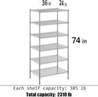 24" Deep x 36" Wide x 74" Height Wire Shelving Kit | 6-Tier | NSF Commercial Storage Rack Unit