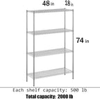 18" Deep x 48" Wide x 74" Height Wire Shelving Kit | 4-Tier | NSF Commercial Storage Rack Unit