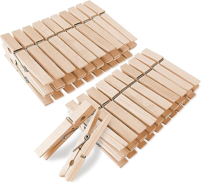 Wooden Clothes Pins,50 Pack, 2.9 Inch, Large Natural Birchwood Rust, Moisture Resistant Clothes Pegs, Heavy Duty Clothespins,Clothes Pins for Craft, Clips for Pictures