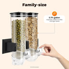 Wall-mounted Food Dispenser, 3L 2 Buckets Coffee Bean Candy Rice Dispenser, Dry Food Dispenser Cereal Dispenser Grain Storage Dispenser for Home, Kitchen, Countertop, Cutlery Rack (Black)