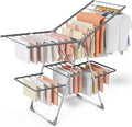 Clothes Drying Rack, Foldable 2-Level Laundry Drying Rack with Height-Adjustable Wings, for Clothing & Bedding, Free-Standing Space-Saving Rack, Indoor & Outdoor, 55.5" L × 22.8" W, Gray