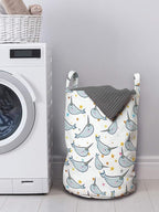 Ambesonne Narwhal Laundry Bag, Unicorn of The Oceans Pattern in Cartoon Style Composition Colorful Design, Hamper Basket with Handles Drawstring Closure for Laundromats, 13" x 19", Grey Gold